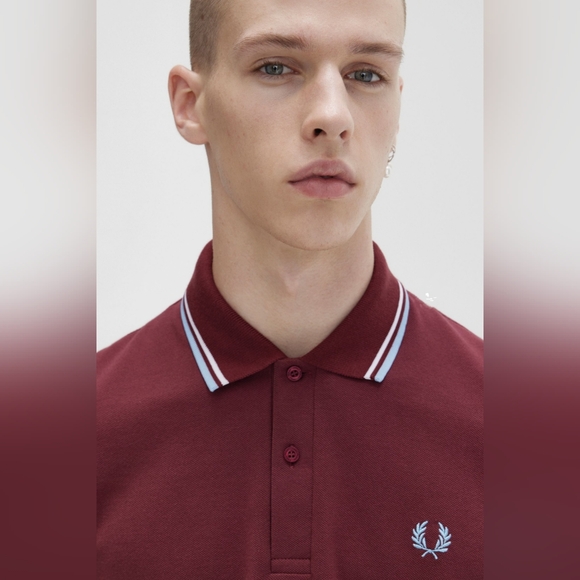 Fred Perry Twin Tipped Polo Shirt Maroon/White/Ice MADE IN ENGLAND - Picture 3 of 13